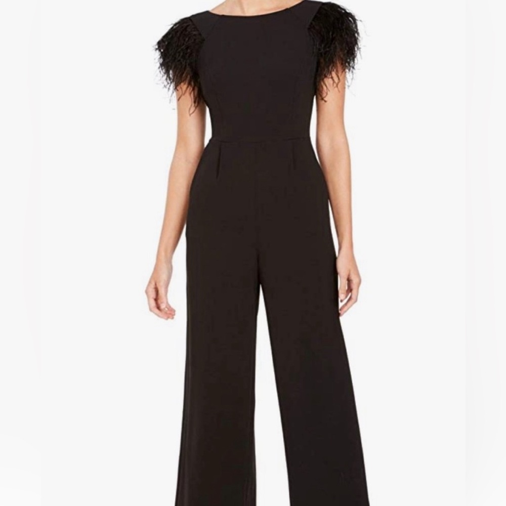 Calvin Klein cropped Jumpsuit Black With Feathers - size 10